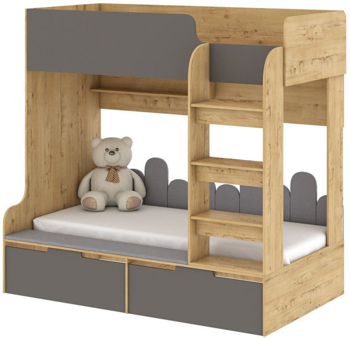 Бруно Чердак-кровать Дуб Вотан / Серый графит