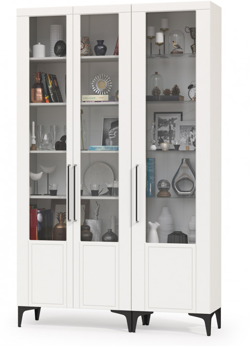 Валенсия Гостиная № 128, цвет ЛДСП белый шагрень/МДФ белый шагрень, ШхГхВ 139,1х38,1х225,2 см., универсальная сборка