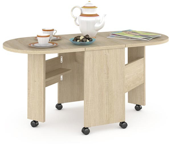 КР100 Глория 601 Стол-книжка журнальный, цвет дуб сонома, ШхГхВ 121х54х53 см. 33х54х53 см. сложенный, высота без учёта колёс, колёса идут в комплекте