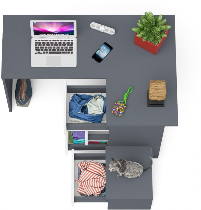 Мори Стол компьютерный МС-16 правый + Тумба ТМП400.1, цвет графит/белый, ШхГхВ 164,8х84,9х76,6 см., выдвижные ящики справа, НЕ универсальная сборка