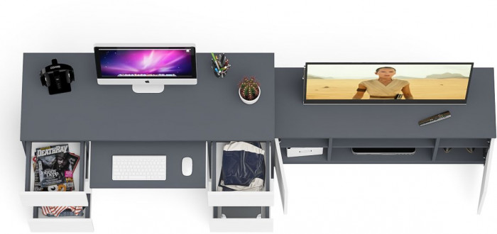 Мори Стол компьютерный МС-2 + Тумба МТВ1200.1, цвет графит/белый, ШхГхВ 255,8х50х76,6 см., универсальная сборка