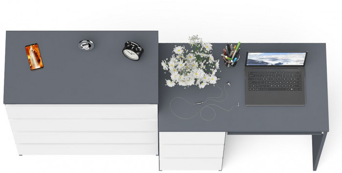 Мори Стол компьютерный МС-6 левый + Комод МК800.4, цвет графит/белый, ШхГхВ 170,4х50х94 см., выдвижные ящики слева, НЕ универсальная сборка