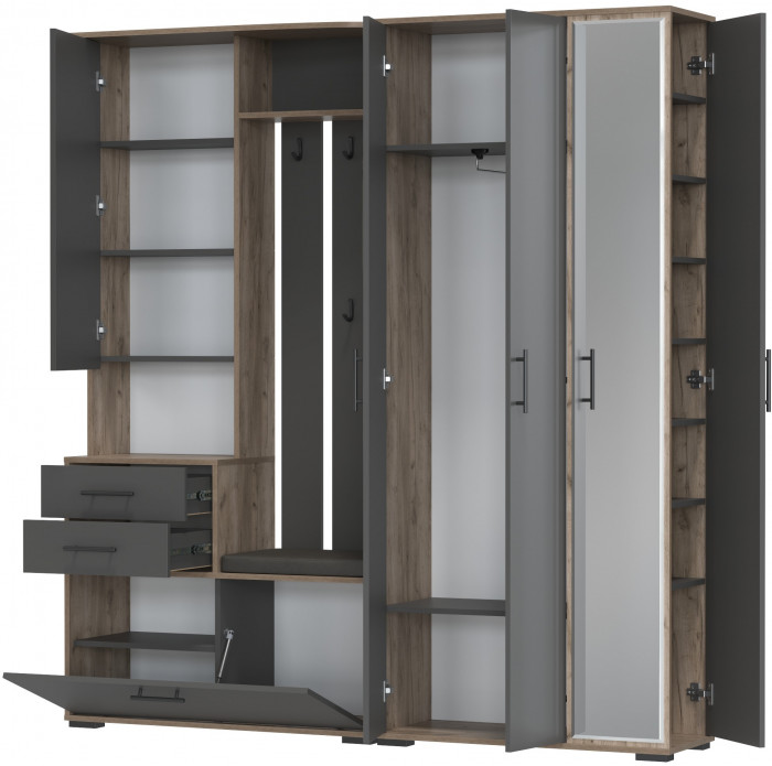 Прихожая Домино 5, цвет дуб крафт табачный/графит, ШхГхВ 188х36х202 см., универсальная сборка