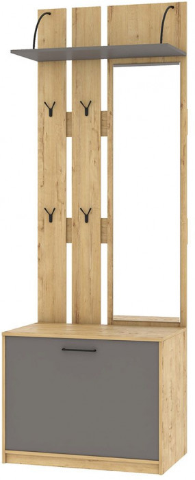 Бруно Вешалка с зеркалом Дуб Вотан / Серый графит