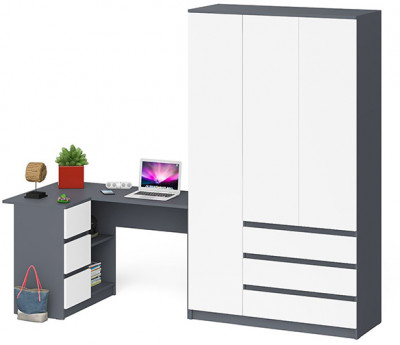 Мори Стол компьютерный МС-16 левый + Шкаф МШ1200.1, цвет графит/белый, ШхГхВ 244,8х84,9х209,6 см., выдвижные ящики слева, НЕ универсальная сборка