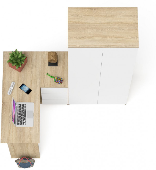 Мори Стол компьютерный МС-16 правый + Шкаф МШ800.1, цвет дуб сонома/белый, ШхГхВ 204,8х84,9х209,6 см., выдвижные ящики справа, НЕ универсальная сборка