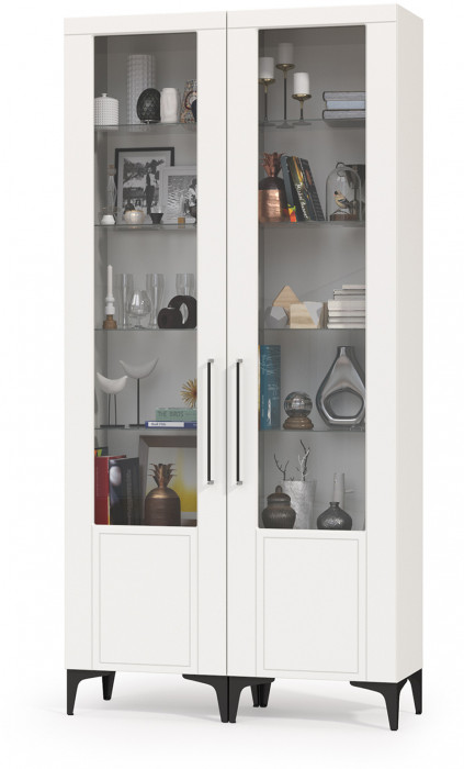 Валенсия Гостиная № 129, цвет ЛДСП белый шагрень/МДФ белый шагрень, ШхГхВ 110х38,1х225,2 см.