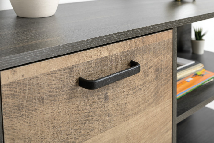 Трувор 13.151.02 Стеллаж + 13.307.01 Комод, цвет дуб гранж песочный/интра, ШхГхВ 199х37х146 см., универсальная сборка