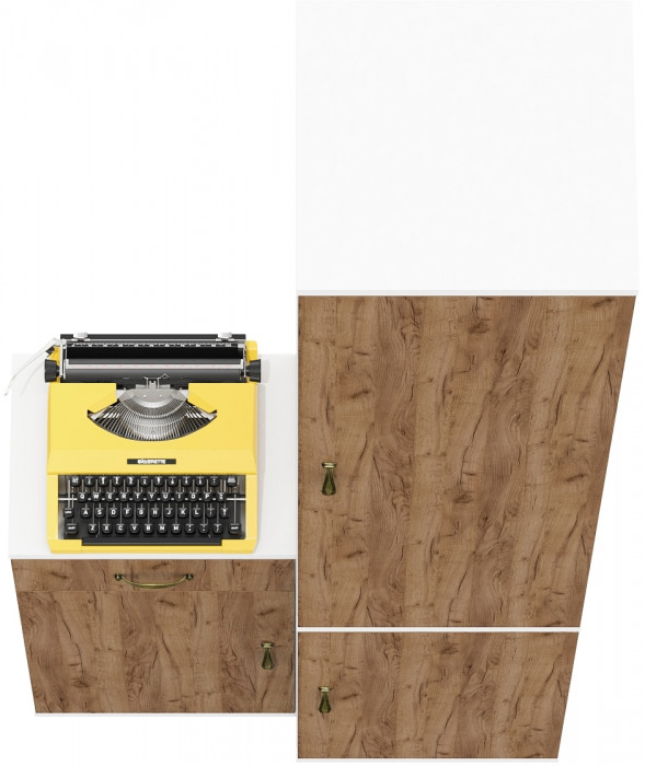 Лидер-8 Пенал МД 22Б + Тумба МД 3.15, цвет белый шагрень/крафт золото, ШхГхВ 80х37,5х190 см., универсальная сборка