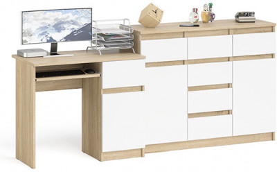 Мори Стол компьютерный МС-1 правый + Комод МК1200.4, цвет дуб сонома/белый, ШхГхВ 210,4х50х94 см., выдвижной ящик справа, НЕ универсальная сборка