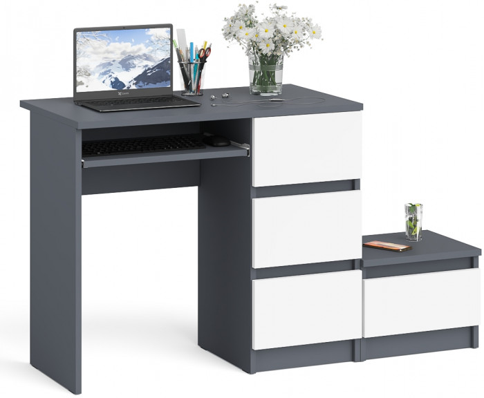 Мори Стол компьютерный МС-6 правый + Тумба ТМП400.1, цвет графит/белый, ШхГхВ 130,4х50х76,6 см., выдвижные ящики справа, НЕ универсальная сборка