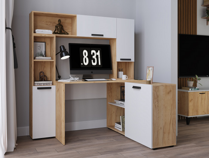 Модульный Офис Квартет-13, композиция 3, Дуб крафт золотой/Белый