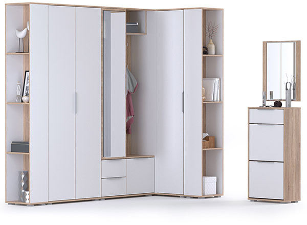 Куба Прихожая 15, цвет дуб сонома/белый премиум, ШхГхВ 230,1х107,3х210,6 см. + 50х28,3х180 см., универсальная сборка