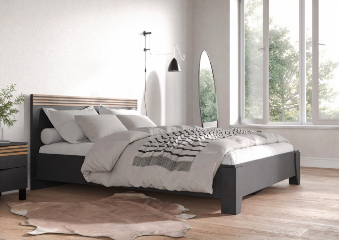 Модульная спальня Нао, набор №7, Графит/Профиль МДФ Дуб вотан