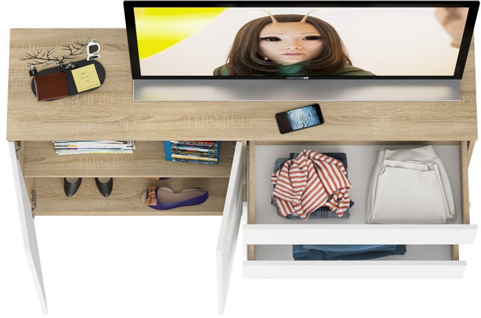 Мори Комод МК1600.1, цвет дуб сонома/белый, ШхГхВ 160,4х41х94 см., НЕ универсальная сборка