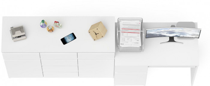 Мори Стол компьютерный МС-1 левый + Комод МК1200.4, цвет белый, ШхГхВ 210,4х50х94 см., выдвижной ящик слева, НЕ универсальная сборка