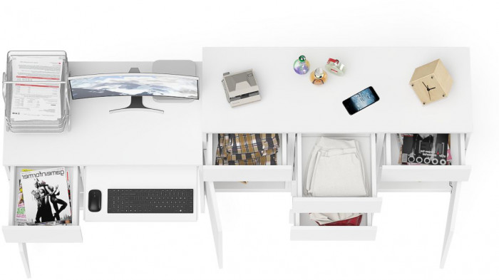 Мори Стол компьютерный МС-1 левый + Комод МК1200.4, цвет белый, ШхГхВ 210,4х50х94 см., выдвижной ящик слева, НЕ универсальная сборка