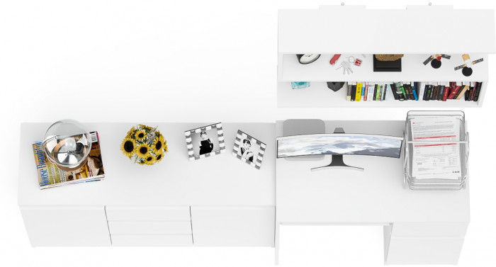 Мори Стол компьютерный МС-1 правый + Комод МК1200.3 + Полка 900, цвет белый, ШхГхВ 210,4х50х209,6 см., НЕ универсальная сборка