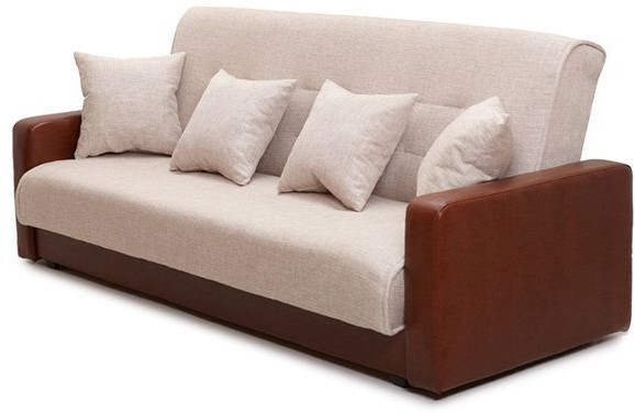 Раскладной диван-кровать, прямой, книжка, цвет бежево-коричневый, кожа/рогожка, Лондон 120х190