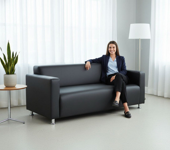 Диван прямой Томи, 200 см, экокожа, темно-серый