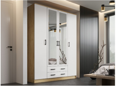 Квадро Шкаф четырёхдверный, Вотан/Белый гладкий