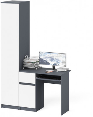 Мори Стол компьютерный МС-1 левый + Пенал МШ400.1, цвет графит/белый, ШхГхВ 130,4х50,4х209,6 см., выдвижной ящик слева, НЕ универсальная сборка