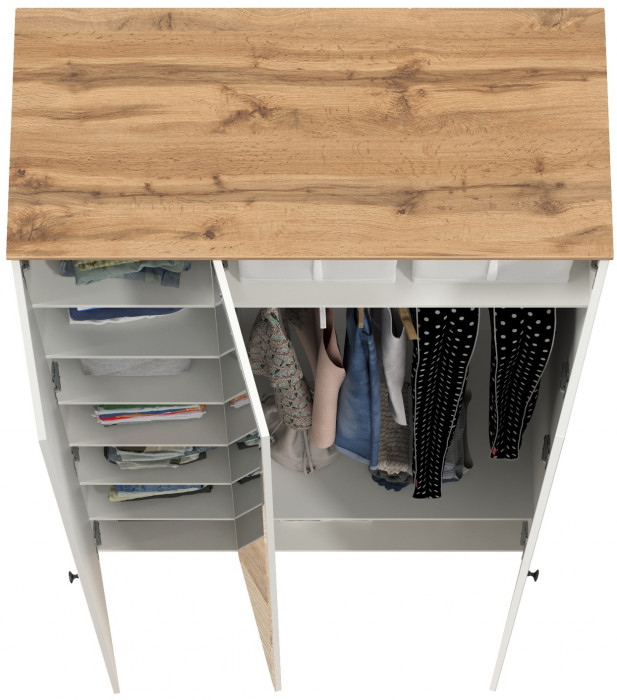 Остин 13.336.03 Шкаф для одежды(три двери, на средней есть зеркало), цвет белый шагрень/дуб крафт золотой, ШхГхВ 120х54,6х229,8 см., ун. сборка