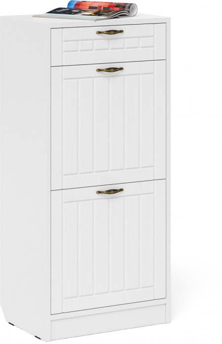 Прихожая П-6 Тумба для обуви 2 секции + Вешалка, цвет белая шагрень/фасады МДФ белое дерево фрезеровка прованс, ШхГхВ 50х35х210 см.