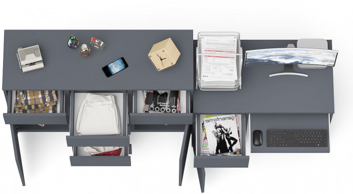 Мори Стол компьютерный МС-1 левый + Комод МК1200.4, цвет графит, ШхГхВ 210,4х50х94 см., выдвижной ящик слева, НЕ универсальная сборка