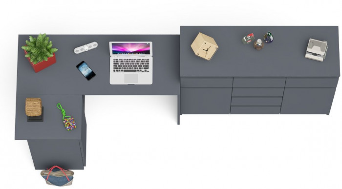 Мори Стол компьютерный МС-16 левый + Комод МК1200.4, цвет графит, ШхГхВ 244,8х84,9х94 см., выдвижные ящики слева, НЕ универсальная сборка