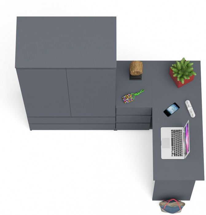 Мори Стол компьютерный МС-16 левый + Шкаф МШ900.1, цвет графит, ШхГхВ 214,8х84,9х179,6 см., выдвижные ящики слева, НЕ универсальная сборка