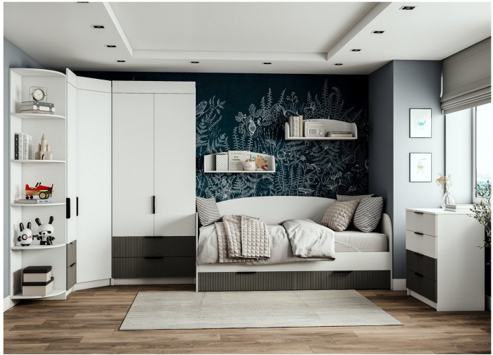 Модульная детская Лавис, композиция 7, Белый/Белый Софт / Графит Софт