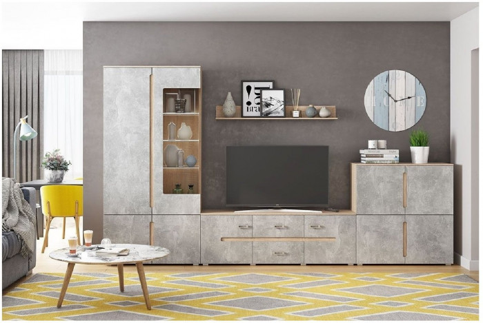 Гостиная Ким, вариант №1 (Дуб Сонома / Бетон графит)