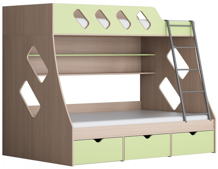 Дельта-20.01 Детская двухъярусная кровать с лестницей (Салатовый, Ясень шимо светлый)