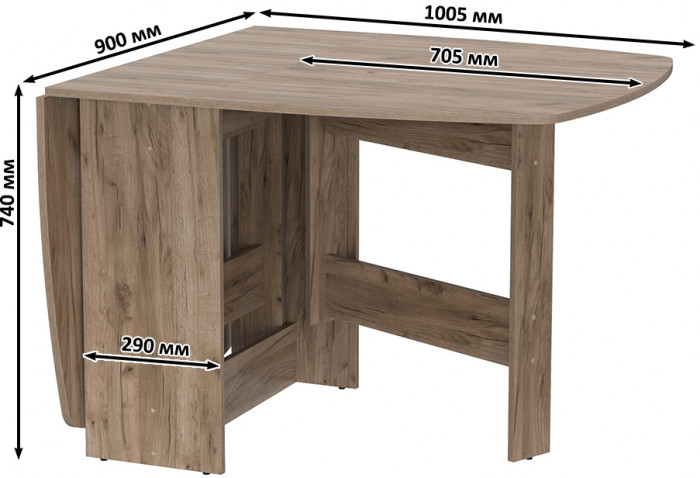 Стол-книжка раскладной 1-65М1дкт, цвет дуб крафт табачный, ШхГхВ 170х90х74 см., 30х90х74 см. сложенный