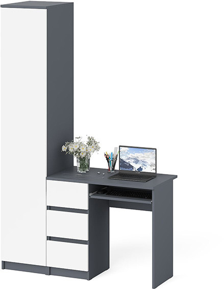 Мори Стол компьютерный МС-6 левый + Пенал МШ400.1, цвет графит/белый, ШхГхВ 130,4х50,4х209,6 см., выдвижные ящики слева, НЕ универсальная сборка
