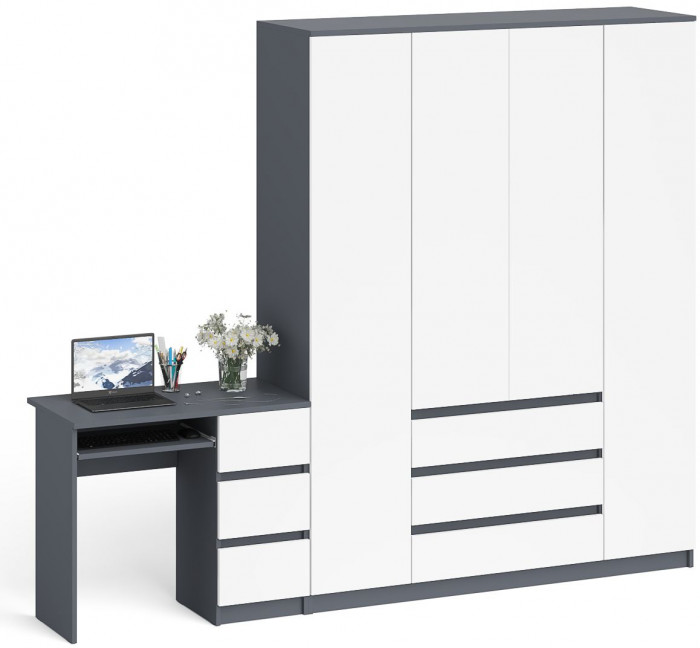 Мори Стол компьютерный МС-6 правый + Шкаф МШ1600.1, цвет графит/белый, ШхГхВ 250,4х50,4х209,6 см., выдвижные ящики справа, НЕ универсальная сборка