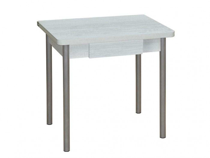Эко 80х60 стол обеденный раскладной с ящиком / бетон белый/металлик