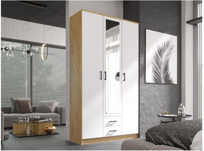 Трио Шкаф трёхдверный, вотан/белый гладкий