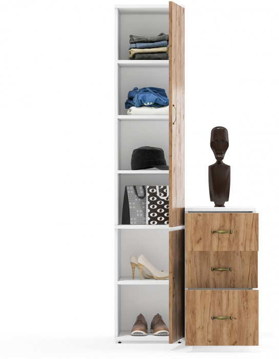 Лидер-8 Пенал МД 22Б + Тумба МД 3.16, цвет белый шагрень/крафт золото, ШхГхВ 80х50х190 см., универсальная сборка