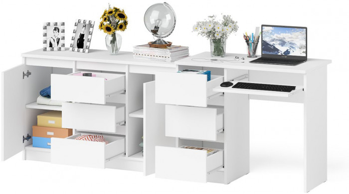 Мори Стол компьютерный МС-6 левый + Комод МК1200.3, цвет белый, ШхГхВ 210,4х50х76,6 см., выдвижные ящики слева, НЕ универсальная сборка