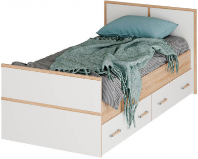 "Сакура" кровать 0,9м LIGHT (1050х860х2034) дуб сонома/белый