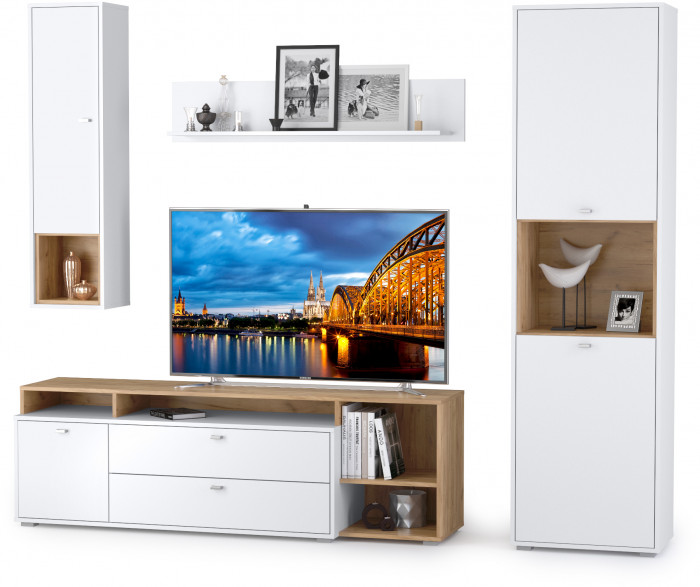 Бэль № 03, цвет дуб крафт золотой/белый премиум, ШхГхВ 240х43х200 см., ниша для ТВ 139х40х120 см., НЕ универсальная сборка