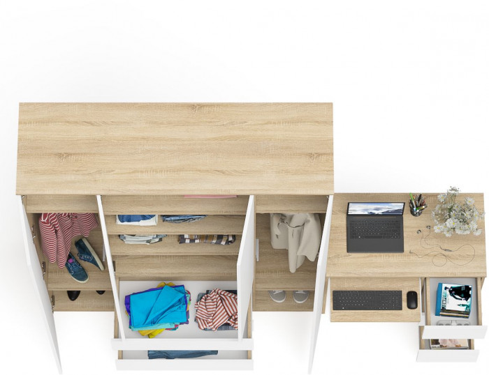 Мори Стол компьютерный МС-6 правый + Шкаф МШ1600.1, цвет дуб сонома/белый, ШхГхВ 250,4х50,4х209,6 см., выдвижные ящики справа, НЕ универсальная сборка