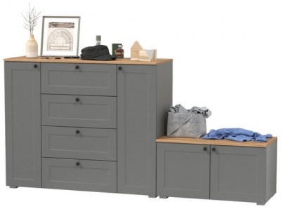 Остин 16.221 Комод + 13.257 Тумба, цвет серый графит/дуб крафт золотой, ШхГхВ 200х41,9х99,3 см., универсальная сборка