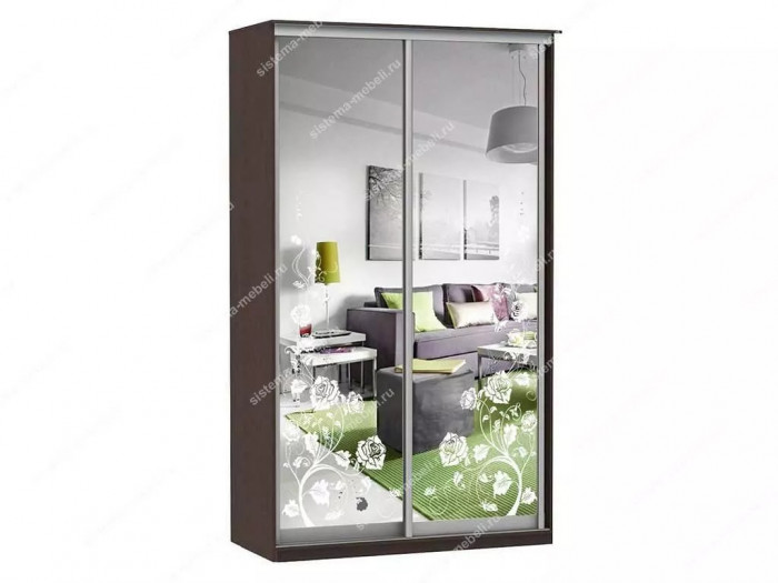 Шкаф купе Модерн 905х450 2-х дверный зеркальный с пескоструем №3 венге