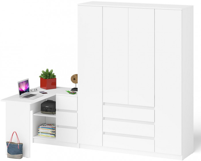 Мори Стол компьютерный МС-16 правый + Шкаф МШ1600.1, цвет белый, ШхГхВ 284,8х84,9х209,6 см., выдвижные ящики справа, НЕ универсальная сборка