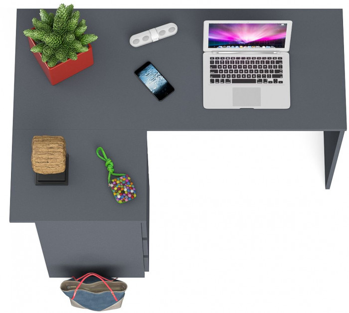 Мори Стол компьютерный МС-16 левый, цвет графит, ШхГхВ 124,4х84,9х76,6 см., выдвижные ящики слева, НЕ универсальная сборка