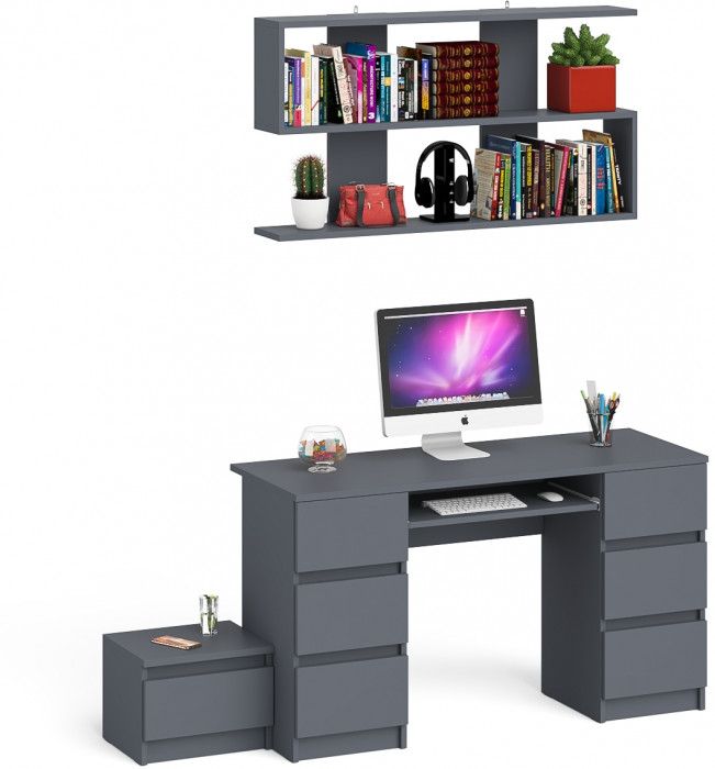 Мори Стол компьютерный МС-2 + Тумба ТМП400.1 + Полка 1200, цвет графит, ШхГхВ 175,8х50х209,6 см., универсальная сборка