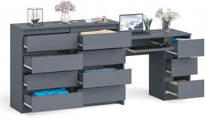 Мори Стол компьютерный МС-6 правый + Комод МК1200.8, цвет графит, ШхГхВ 210,4х50х94 см., выдвижные ящики справа, НЕ универсальная сборка
